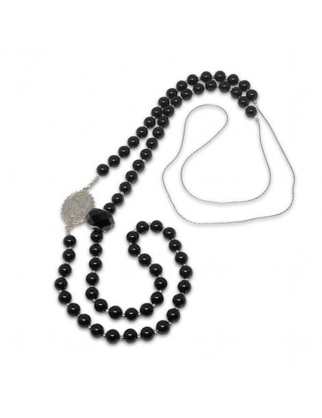 sautoir chapelet collier argent perles jade noir