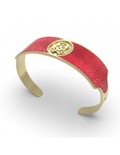 Bracelet Manchette laiton poli avec empiècement serpent rouge