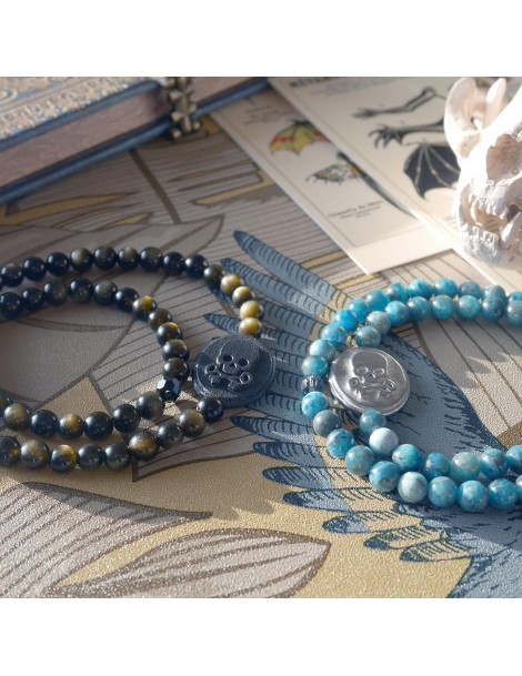 bracelet camée acier 316  et perles apatite bleues