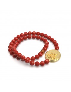 bracelet camée acier plaqué or  et perles jade rouge poudre or