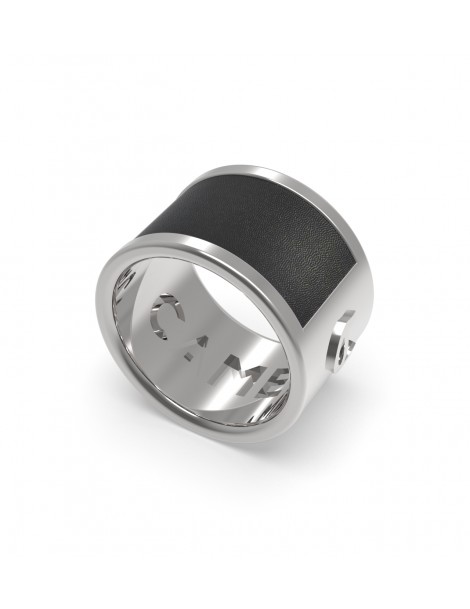 bague acier 316 poli et empiècement cuir noir