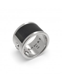 bague acier 316 poli et empiècement cuir noir